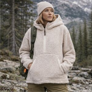 PrAna Cream Sherpa Teddy Half-Zip Hoodie | Outdoor Hiking